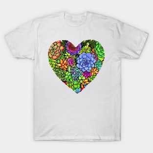 Christmas Succulent Pattern Heart T-Shirt